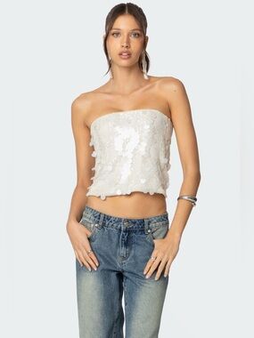 Edikted Strapless White Sequin Tube Top